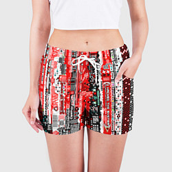 Шорты женские Киберпанк паттерн красный, цвет: 3D-принт — фото 2