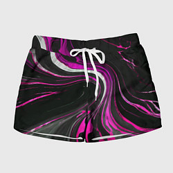 Женские шорты Волнистые бело-розовые линии на чёрном фоне