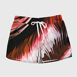 Женские шорты Красно-белая абстракция на чёрном фоне