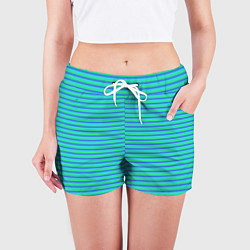 Шорты женские Полосатый сине-зелёный, цвет: 3D-принт — фото 2