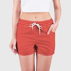 Шорты женские Полосы красный розовый и оранжевый, цвет: 3D-принт — фото 2
