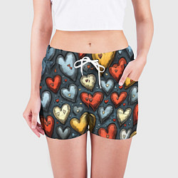 Шорты женские Разноцветные сердца, цвет: 3D-принт — фото 2
