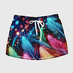 Женские шорты Яркие красочные неоновые перья