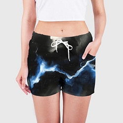 Шорты женские Синий разлом на черной плите текстура, цвет: 3D-принт — фото 2