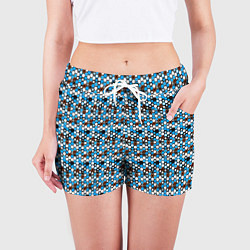 Шорты женские Киберпанк шестиугольники синие, цвет: 3D-принт — фото 2