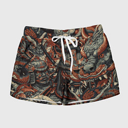 Женские шорты Драконы и самураи в стиле ирезуми