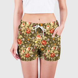 Шорты женские Розы садовые и цветы полевые, цвет: 3D-принт — фото 2