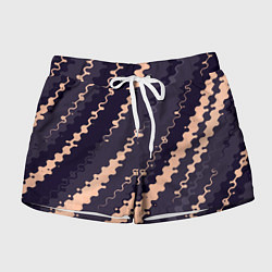 Шорты женские Фиолетовый с бежевым искажённые полосы, цвет: 3D-принт