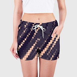 Шорты женские Фиолетовый с бежевым искажённые полосы, цвет: 3D-принт — фото 2