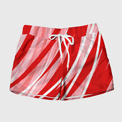 Шорты женские Красно-белый абстракция с полосами, цвет: 3D-принт
