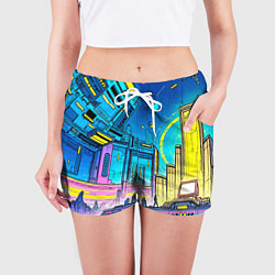 Шорты женские Космический город, цвет: 3D-принт — фото 2