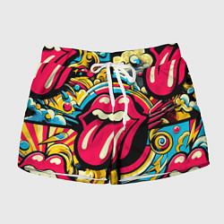 Шорты женские Rolling Stones logo - pop art pattern, цвет: 3D-принт