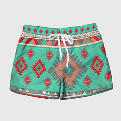 Женские шорты Оранжево бирюзовый геометрический узор в стиле ацт