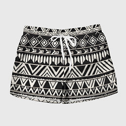 Шорты женские Черно белый орнамент в этническом стиле, цвет: 3D-принт