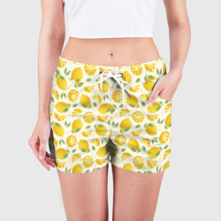 Шорты женские Сочные лимоны - паттерн, цвет: 3D-принт — фото 2