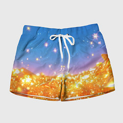 Женские шорты Золотые шарики на голубом фоне