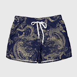 Женские шорты Золотые драконы на синем