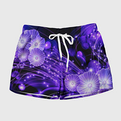 Женские шорты Силуэты цветов на темном фоне - фиолетовое свечени