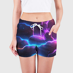 Шорты женские Синие и фиолетовые молнии в разломе, цвет: 3D-принт — фото 2