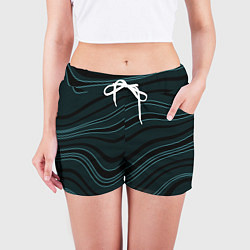 Шорты женские Тёмный синий волнистые полосы, цвет: 3D-принт — фото 2