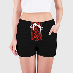 Шорты женские Славянский узор и орнамент на черном - вышиванка р, цвет: 3D-принт — фото 2