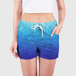 Шорты женские Сине-голубой градиент текстура, цвет: 3D-принт — фото 2