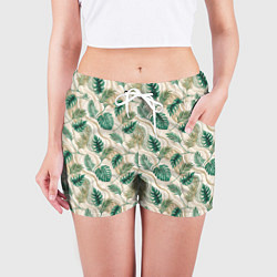 Шорты женские Листья монстеры на мраморном фоне, цвет: 3D-принт — фото 2