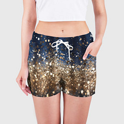 Шорты женские Золотые блестки на черно-синем фоне, цвет: 3D-принт — фото 2