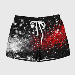 Шорты женские Бело-красные блестяшки на черном, цвет: 3D-принт