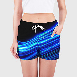 Шорты женские Синие неоновые линии краски, цвет: 3D-принт — фото 2