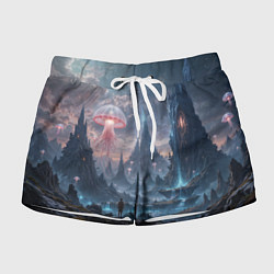 Шорты женские Фантастический мир с медузами и озеро у гор, цвет: 3D-принт