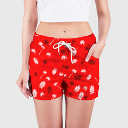 Шорты женские Текстура красной гавайской рубашки, цвет: 3D-принт — фото 2