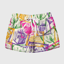 Шорты женские Мопс и праздник, цвет: 3D-принт