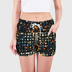 Шорты женские Тёмный синий с оранжевым кубики абстракция, цвет: 3D-принт — фото 2