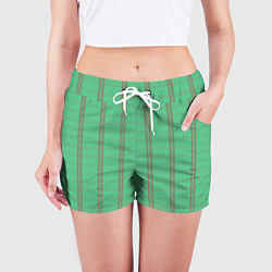 Шорты женские Color green cage brown stripes, цвет: 3D-принт — фото 2
