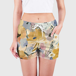Шорты женские Цветы акварель, цвет: 3D-принт — фото 2