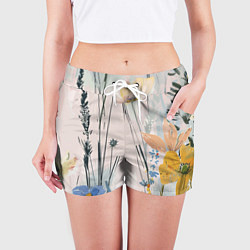 Шорты женские Цветы полевые, цвет: 3D-принт — фото 2