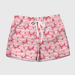 Шорты женские Красные шарики-собачки на розовых полосках, цвет: 3D-принт