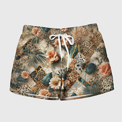 Женские шорты Цветы на кусках мрамора и леопардовом узоре