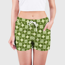 Шорты женские Текстура из ромбов зеленая, цвет: 3D-принт — фото 2