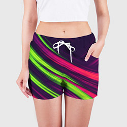 Шорты женские Фиолетово-зеленые линии, цвет: 3D-принт — фото 2