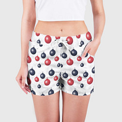 Шорты женские Синие и красные новогодние шары со снежинками, цвет: 3D-принт — фото 2