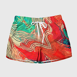 Шорты женские Красно-зелёный полосатая абстракция, цвет: 3D-принт