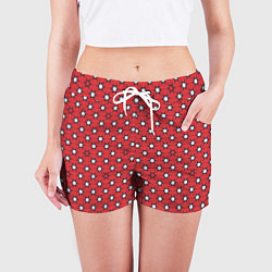 Шорты женские Звездчатый орнамент на красном, цвет: 3D-принт — фото 2