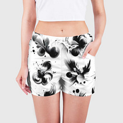 Шорты женские Чёрно-белая абстракция нейроарт, цвет: 3D-принт — фото 2