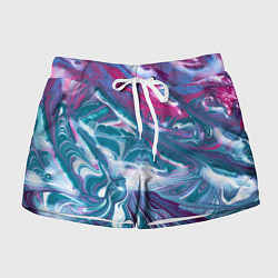 Шорты женские Абстракция бело сине красный мрамор, цвет: 3D-принт