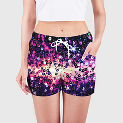 Шорты женские Абстракция фиолетовые пайетки имитация, цвет: 3D-принт — фото 2