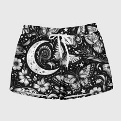 Женские шорты Паттерн из бабочек цветов и луны - нейроарт