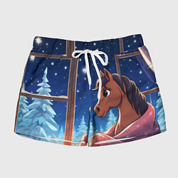 Женские шорты Лошадка зимней звездной ночью
