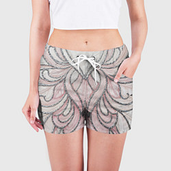 Шорты женские Нежно розовый орнамент из перьев, цвет: 3D-принт — фото 2